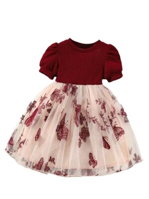 TAGAS Girls Embroidery Pattern Cap Sleeve Dress