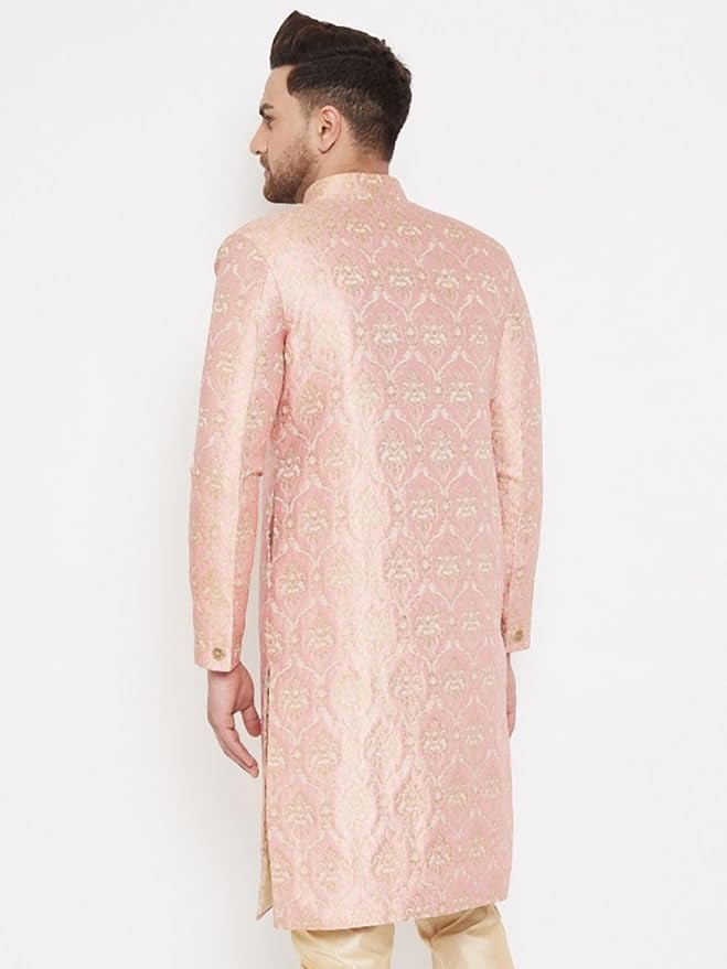 Vastramay Men’s Pink Silk Blend Sherwani – Ethnic Wear Top Only - Image 3