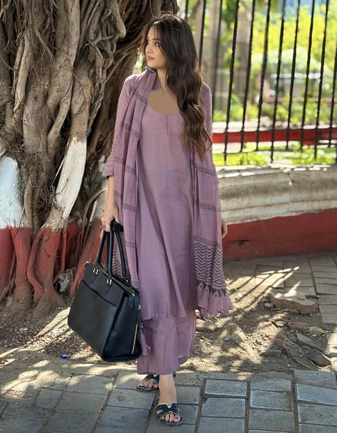 ANNI DESIGNER Women's Rayon Blend Solid Straight Kurta with Pant & Dupatta - Image 2