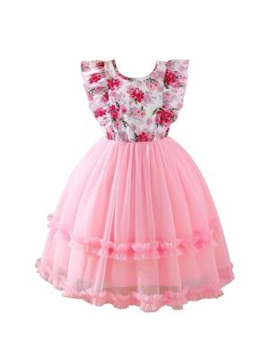 Niren Enterprise Baby Girl Floral Net Ruffle Frock – Sleeveless A-Line Dress