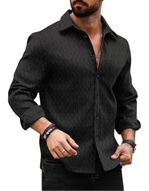 DEELMO Men's Regular Fit Textured Button-Down Long Sleeve Shirt
